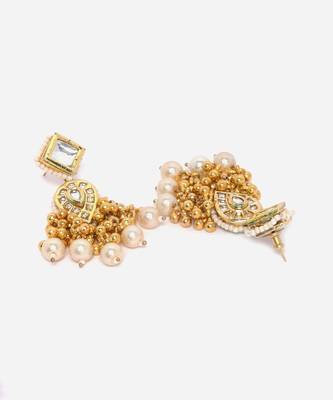 Gold & white drop earring with kundan &  pearls 4