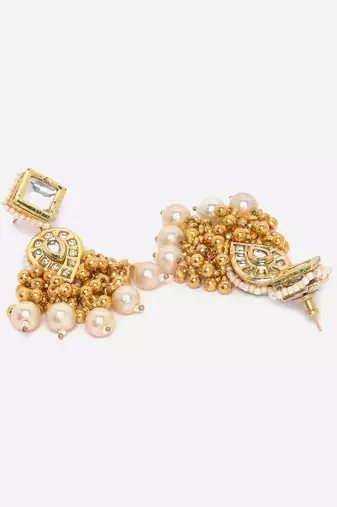 Gold & white drop earring with kundan &  pearls
