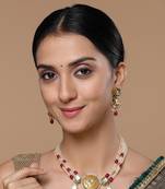 Red & green drop earring with kundan &  pearls