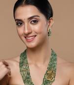 Green & cream drop earring with kundan &  pearls