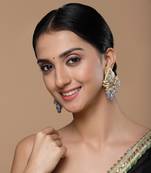 Grey & green drop earring with kundan &  american diamonds