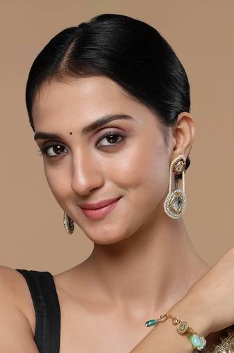 Red & gold drop earring with kundan &  american diamonds
