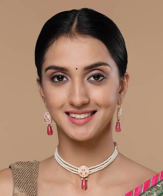 Pink & gold drop earring with kundan &  pearls 1