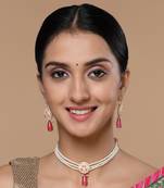 Pink & gold drop earring with kundan &  pearls