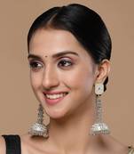 Silver & gold jhumkas earring with american diamonds &  pearls