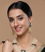 Blue & yellow jhumkas earring with kundan &  pearls