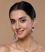 Blue & pink jhumkas earring with kundan &  pearls