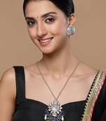 Blue & pink stud earring with american diamonds &  pearls