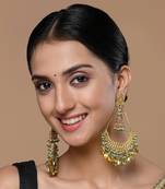 Gold & green chand bala earring with pearls &  natural stones