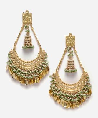 Gold & green chand bala earring with pearls &  natural stones 3