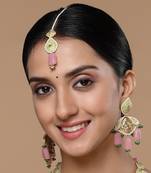 Green & pink adjustable head jewellery with kundan &  pearls