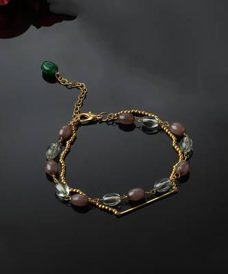 Brown & gold adjustable bracelet with pearls &  natural stones 2