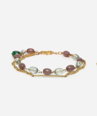 Brown & gold adjustable bracelet with pearls &  natural stones 3