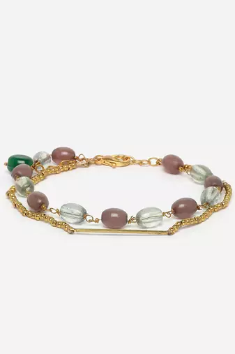 Brown & gold adjustable bracelet with pearls &  natural stones