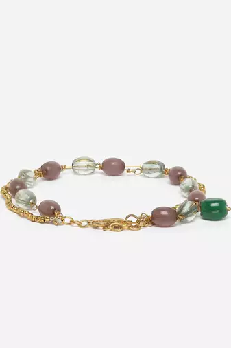 Brown & gold adjustable bracelet with pearls &  natural stones