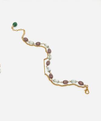Brown & gold adjustable bracelet with pearls &  natural stones 5