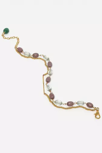 Brown & gold adjustable bracelet with pearls &  natural stones