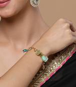 Green & pink adjustable bracelet with pearls &  natural stones
