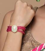 Pink & green adjustable bracelet with pearls &  natural stones