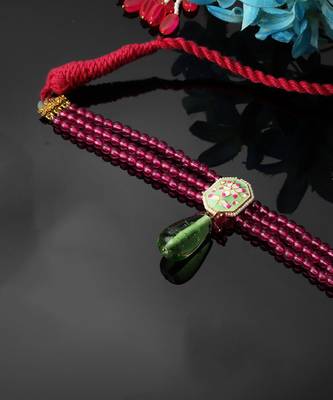 Pink & green adjustable bracelet with pearls &  natural stones 2