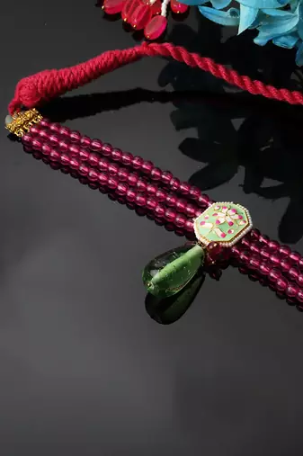 Pink & green adjustable bracelet with pearls &  natural stones