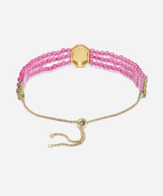 Pink & green adjustable bracelet with pearls &  natural stones 4