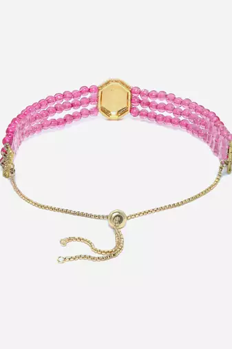 Pink & green adjustable bracelet with pearls &  natural stones