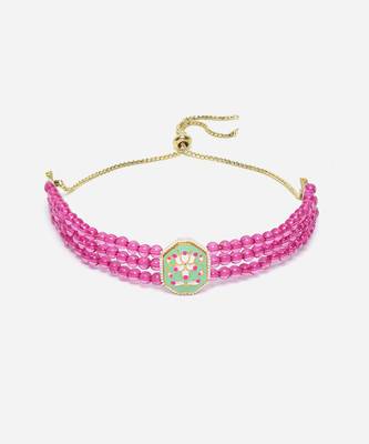 Pink & green adjustable bracelet with pearls &  natural stones 5