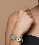 Blue & gold adjustable bracelet with kundan &  pearls