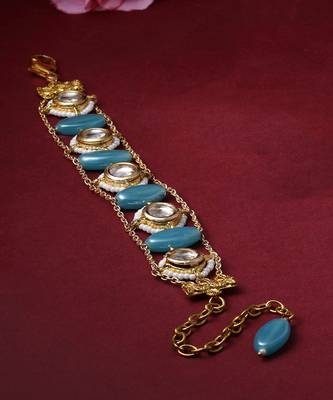 Blue & gold adjustable bracelet with kundan &  pearls 2