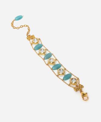 Blue & gold adjustable bracelet with kundan &  pearls 3