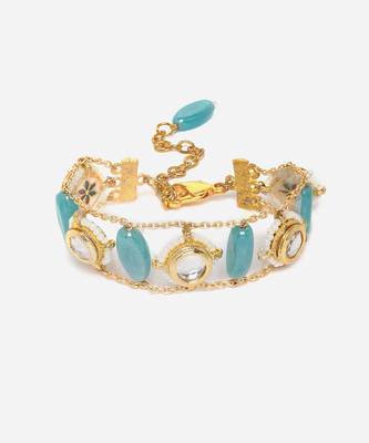 Blue & gold adjustable bracelet with kundan &  pearls 4