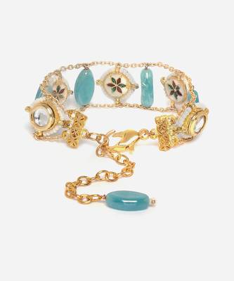 Blue & gold adjustable bracelet with kundan &  pearls 5