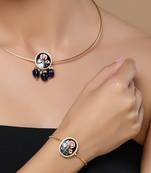 Blue & gold adjustable bracelet with kundan &  pearls