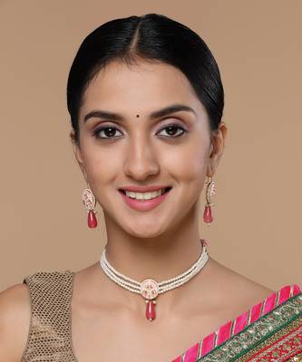 Pink & gold necklace with earring jewellery set  kundan &  pearls 1