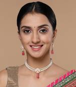 Pink & gold necklace with earring jewellery set  kundan &  pearls