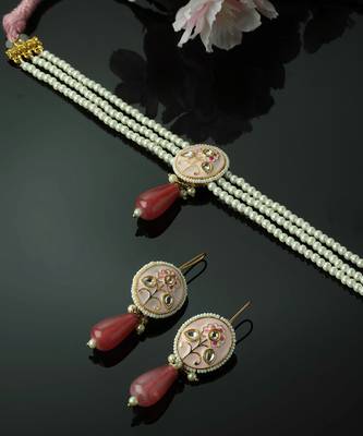 Pink & gold necklace with earring jewellery set  kundan &  pearls 2
