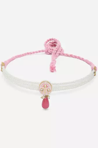 Pink & gold necklace with earring jewellery set  kundan &  pearls