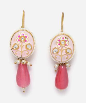 Pink & gold necklace with earring jewellery set  kundan &  pearls 4