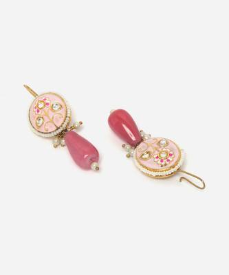 Pink & gold necklace with earring jewellery set  kundan &  pearls 5