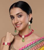 Green & pink necklace with earring jewellery set  kundan &  pearls