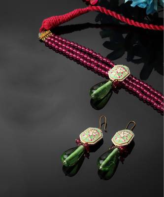 Green & pink necklace with earring jewellery set  kundan &  pearls 2