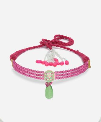 Green & pink necklace with earring jewellery set  kundan &  pearls 3