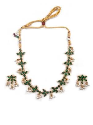 Gold plated green kemp lotus necklace set 4