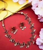 Gold plated ruby-green kemp lotus necklace set