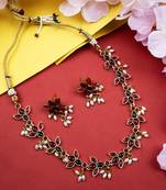 Gold plated red kemp lotus necklace set