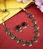 Gold plated green kemp lotus necklace set
