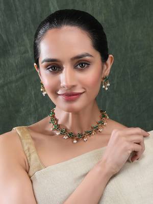 Gold plated green kemp lotus necklace set 3