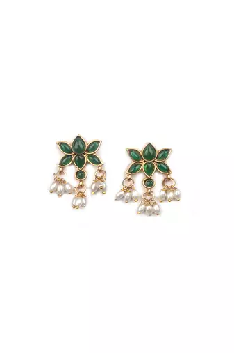 Gold plated green kemp lotus necklace set