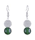 Jfl american diamond ball earrings with semi precious agate bead for women & girls (green)